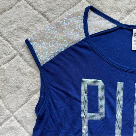Victoria's Secret PINK | Sleeveless Blue Sequin Off Shoulder Shirt | Size Small - Picture 6 of 12